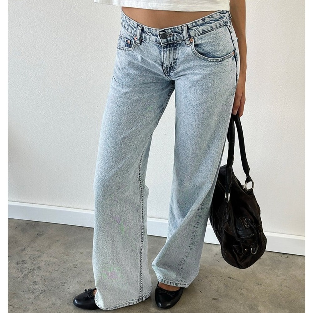 NEW Motel Low Rise Parallel Jeans in 80s Light Blue Wash 24x34 Cotton Denim